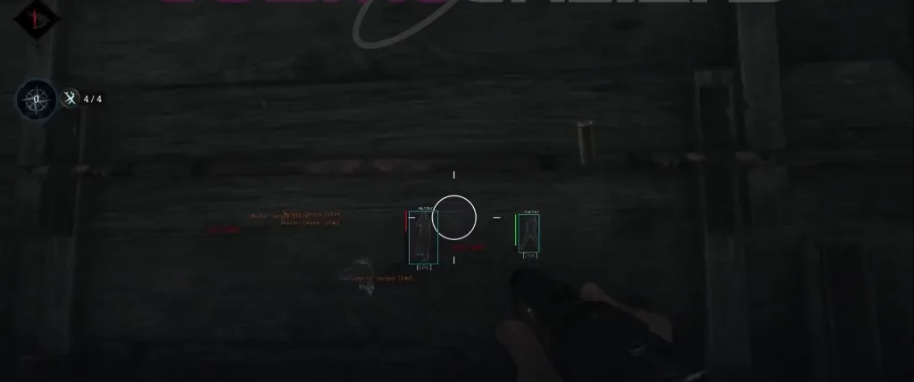 Hunter ESP boxes and distance readouts in a dark barn